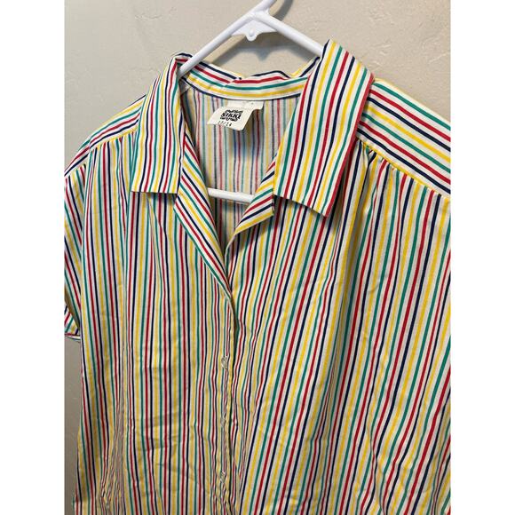70's Vintage Nikki Rainbow Striped Short Sleeve Button Up Blouse Size 13/14 - Picture 9 of 12